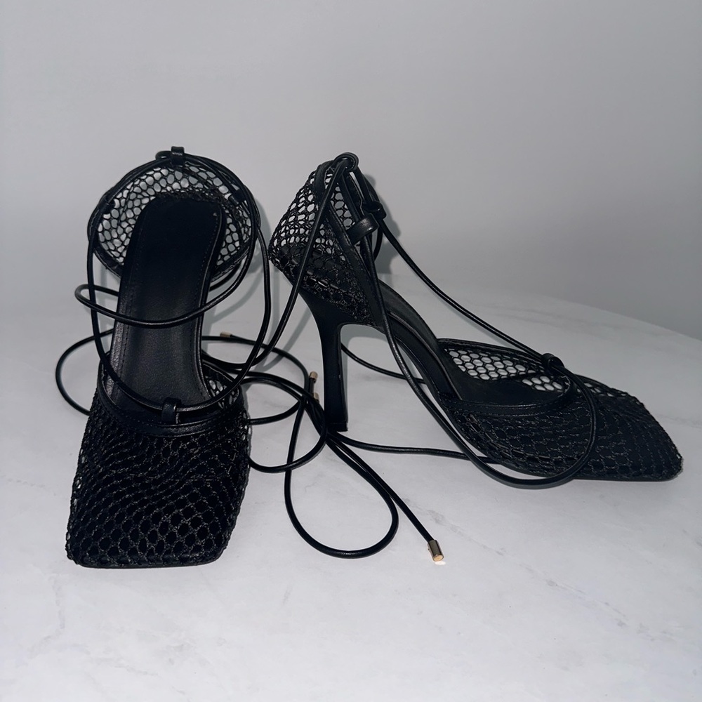 Black mesh heels